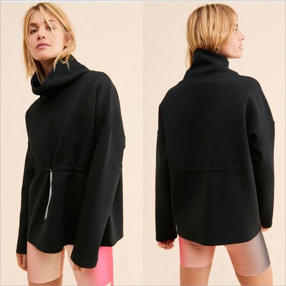 Varley Barton Sweater Size Small Cinch Waist Funnel Neck Black - Picture 1 of 8